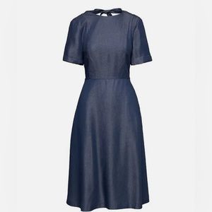 Banana Republic Tie Plunge Back Fit & Flare Chambray Dress-Size 2